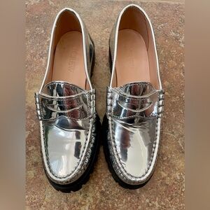 JCrew Winona Silver Coated Leather Lug-Sole Loafers sz 7